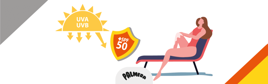 Dibujo de mujer con bloqueador solar con escudo protector de los rayos solares